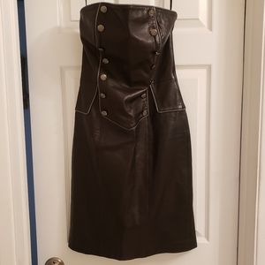 Black leather strapless sexy dress